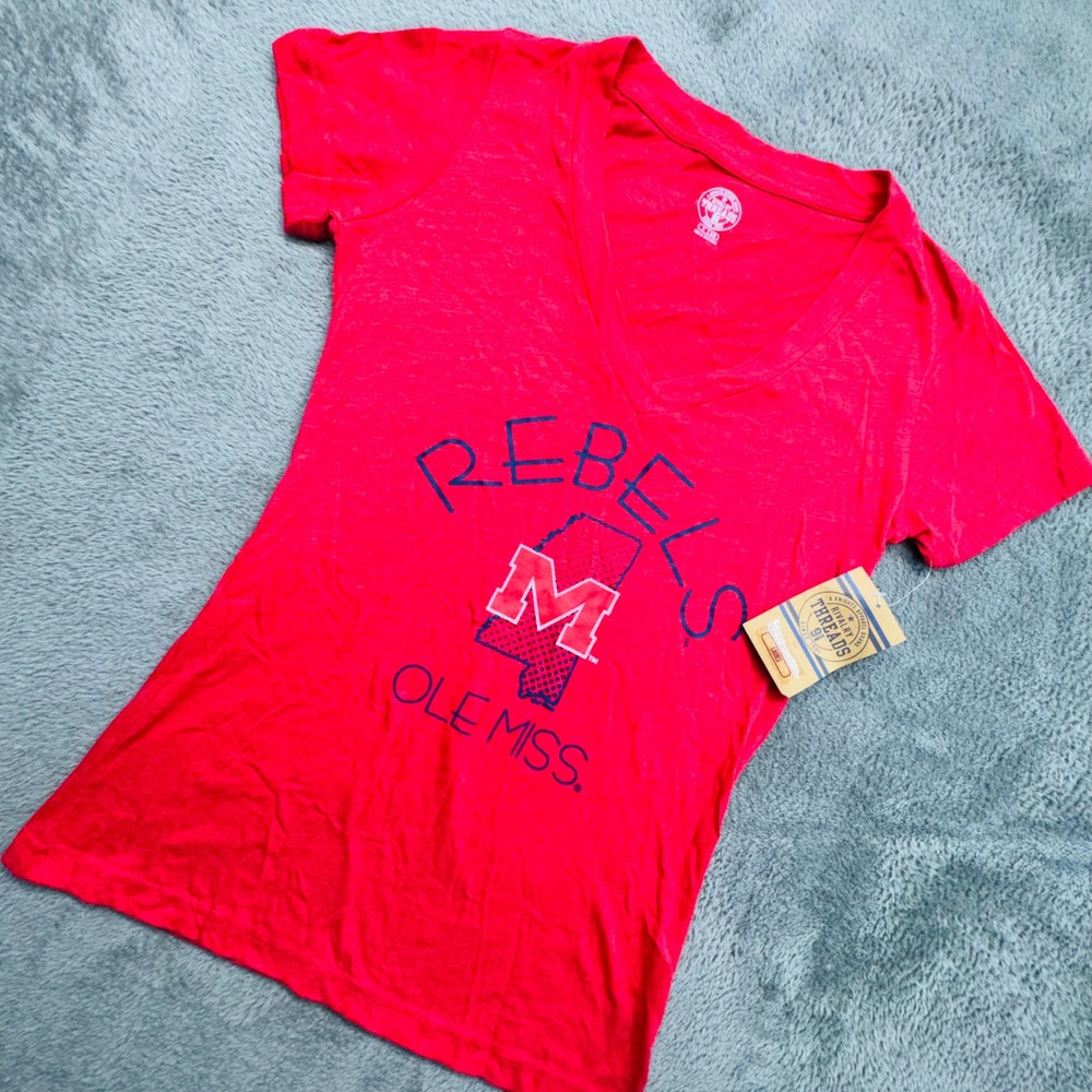 Rivalry Threads Ole Miss Rebels V Neck T Shirt Womens Size Small Red